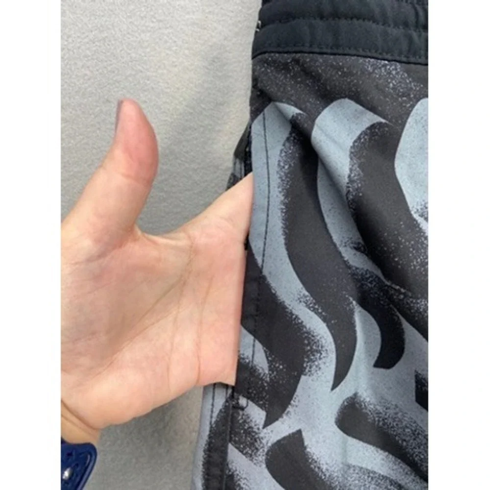 Speedo Swim‎ Trunks Mens XXL Gray Black Abstract Wave Print Board Pockets Lined